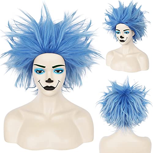 HOWGARI Wig Anime Cosplay Perücke + Blaue Perücke, Kurze gewellte Cosplay-Perücken, Funky, stachelige Blaue Perücke, Kunsthaar, for Frauen, Halloween-Party von HOWGARI