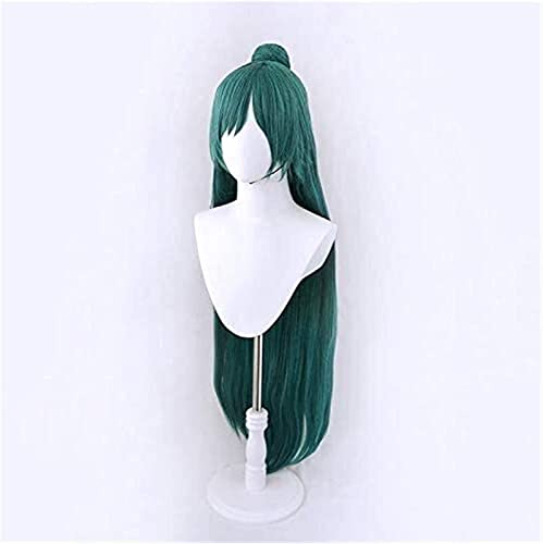 HOWGARI Wig Anime Cosplay Sailor Moon Meiou Setsuna Lange Perücke mit abnehmbarem Knoten Cosplay Kostüm Hitzebeständiges Haar Sailor Pluto Damen Dunkelgrüne Perücken KEEBON von HOWGARI