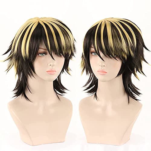 HOWGARI Wig Anime Cosplay Schwarze gemischte Blonde Kurze natürliche gewellte Perücke for Party-Anime-synthetische Cosplay-Perücke for Männer von HOWGARI