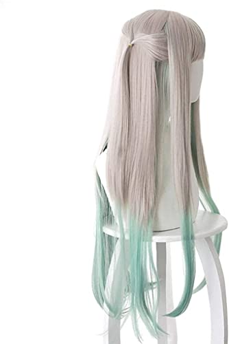HOWGARI Wig Anime Cosplay Yashiro Nene Perücke, Anime Toilet Bound Hanako Kun Cosplay Silbergrau und Grün Perücke Langes lockiges Haar Synthetische Perücken for Frauen von HOWGARI