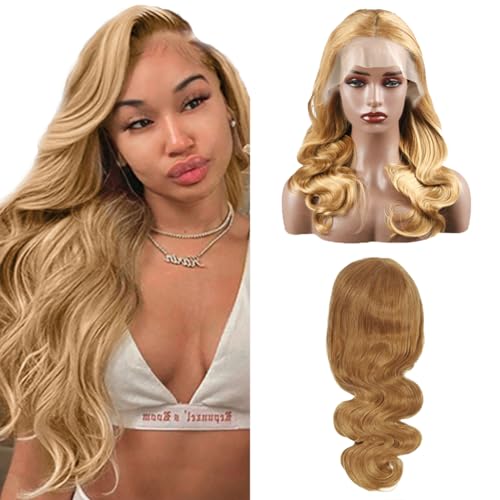Hxxcoup Body Wave Wig Human Hair Wig 13x1 Lace Front Wig Echthaar Perücke Blonde Perücke Damen 20 Inch Glueless Wig #27 Blonde Echthaar Perücke für Damen Perücken for Woman 20 Zoll von HOWGARI
