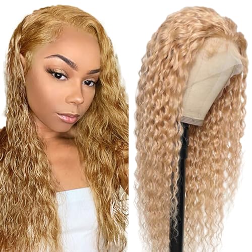 Hxxcoup Deep Wave Wig Human Hair Wig 13x1 Lace Front Wig Echthaar Perücke Blonde Perücke Damen 20 Inch Glueless Wig #27 Blonde Echthaar Perücke für Damen Perücken for Woman 20 Zoll von HOWGARI