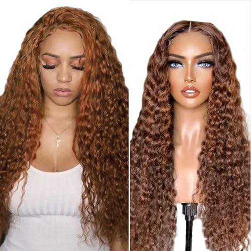 Hxxcoup Deep Wave Wig Human Hair Wig 13x1 Lace Front Wig Echthaar Perücke Braun Perücke Damen 20 Inch Glueless Wig #30 Brown Echthaar Perücke für Damen Perücken for Woman 20 Zoll von HOWGARI
