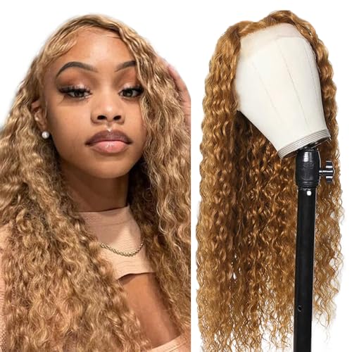 Hxxcoup Echthaar Perücke für Damen Perücken Braun T Part Wig 13x1 Lace Front Wig Human Hair Wig #27 Blonde Hair Wig Menschenhaar Perücken Brazilian Remy Hair T Part with Baby Hair 18 Zoll von HOWGARI