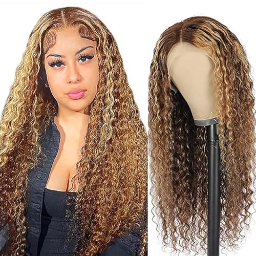 Hxxcoup Echthaar Perücke für Damen Perücken Braun T Part Wig 13x1 Lace Front Wig Human Hair Wig P427 Highlight Blonde Wig Menschenhaar Perücken Brazilian Remy Hair T Part with Baby Hair 18 Zoll von HOWGARI