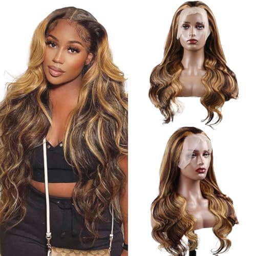 Hxxcoup Perücken Damen Echthaar Body Wave Human Hair Wig Blonde Perücken Lace Frontal Wig Glueless Wig Lange Perücken Transparent Swiss Lace Grade 8A 100% Brazilian Remy Hair 22 Zoll von HOWGARI