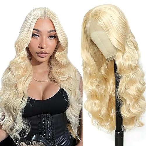 Hxxcoup Wig Human Hair Perücken Damen Echthaar Body Wave Blonde Perücken 13x1 Lace Frontal Wig Glueless Wig 613 Perücken Transparent Swiss Lace Grade 8A 100% Brazilian Remy Hair 32 Zoll von HOWGARI