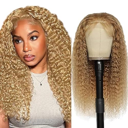 Hxxcoup Wig Human Hair Perücken Damen Echthaar Curly Wave Blonde Perücken Lace Frontal Wig Glueless Wig Lange Perücken Transparent Swiss Lace Grade 8A 100% Brazilian Remy Hair 22 Zoll von HOWGARI