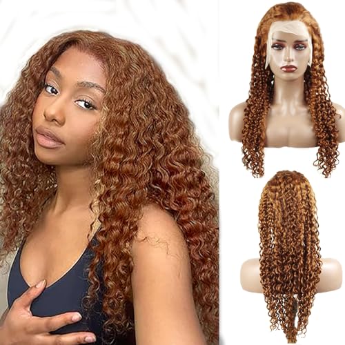 Hxxcoup Wig Human Hair Perücken Damen Echthaar Water Wave Blonde Perücken Lace Frontal Wig Glueless Wig Lange Perücken Transparent Swiss Lace Grade 8A 100% Brazilian Remy Hair 22 Zoll von HOWGARI