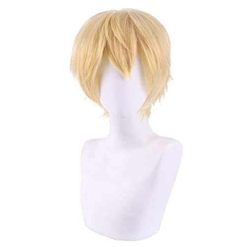 Kettensäge Man Denji Anime Cosplay Perücke Goldene 30cm Kurze Perücke Hitzebeständige Faser-Haar + Wig Cap Halloween-Party-Rollenspiele Männer von HOWGARI
