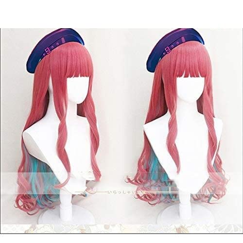 SEIZIS Wig Anime Cosplay Hip Hop Paradox Live BAE Anne Faulkner Cosplay Wig 80 cm Long Curly Pink Blue Mixed Synthetic Hair Halloween Party + Wig Cap Only China Wig von HOWGARI