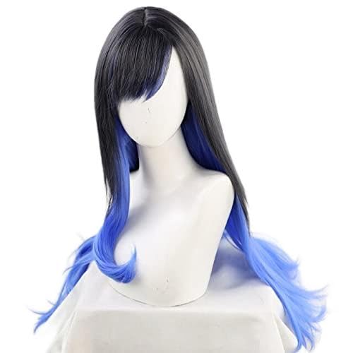 SEIZIS Wig Anime Cosplay Shiraishi An Cosplay Perücke Farbverlauf Schwarz Blau 85cm lang gewellt hitzebeständig Kunsthaar Halloween Rollenspiel Karneval + Perückenkappe, von HOWGARI