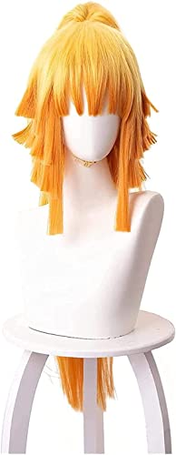 Uearlid Wig Anime Cosplay Agatsuma Cosplay Perücke Anime gelb Lange gerade Perücken mit Pony Cosplay Zubehör for Frauen Mädchen Jungen mit Perückenkappe OneSize von HOWGARI