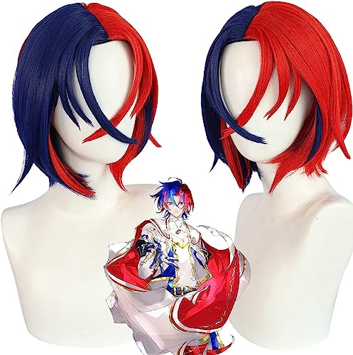 Uearlid Wig Anime Cosplay Anime Fire Emblem Engage Alear Cosplay Perücke Kurze Gerade Blaue Und Rote Männer Perücken Hitzebeständige Spiel Männliche Kopfbedeckung + Perückenkappe von HOWGARI