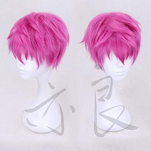 Uearlid Wig Anime Cosplay Cosplay Perücke The Disastrous Life of Saiki K.Glasses Saiki Kusuo Herren Kurz Rosa Kunsthaar von HOWGARI