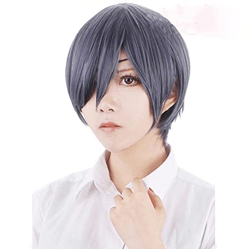 Uearlid Wig Anime Cosplay Cosplay Perücken Ciel Phantomhive spielt kurzes graues blaues Haar Halloween 1: 1 Perücke Frauen Männer von HOWGARI