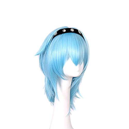 Uearlid Wig Anime Cosplay Game Genshin Impact Rolle EULA Cosplay Perücke Frauen 55cm Blau Hitzebeständigkeit Synthetische Haar Halloween Rollenspiel Party Cos Requisiten von HOWGARI