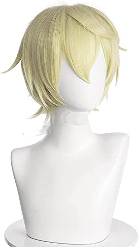 Uearlid Wig Anime Cosplay Genshin Schlag Spiel Bennett Licht Goldene Kurze Haare Anime Cospala Perücke Kappe Kostüme Wärme Resisatnt Synthetisch von HOWGARI