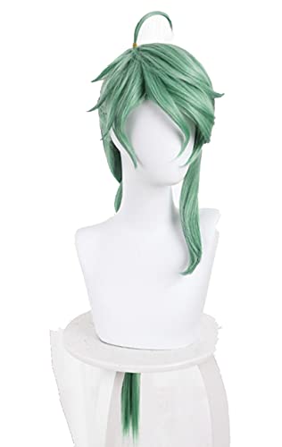 Uearlid Wig Anime Cosplay Genshin Wirkung Baizhu Cosplay Perücke Abnehmbare Brötchen Baishu Grün 90cm Lange Gerade Geflochtene Pferdeschwanz Hitzebeständige Haar Rollenspiel von HOWGARI