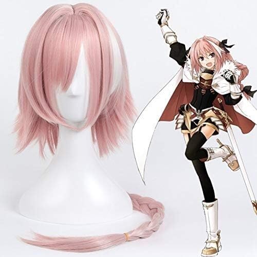 Uearlid Wig Anime Cosplay Perücke for Astolfo, Cosplay-Perücke for Frauen und Mädchen, Lange, gerade, geflochtene Kunsthaar-Perücke, Anime-Kostüm, Party, Rosa von HOWGARI