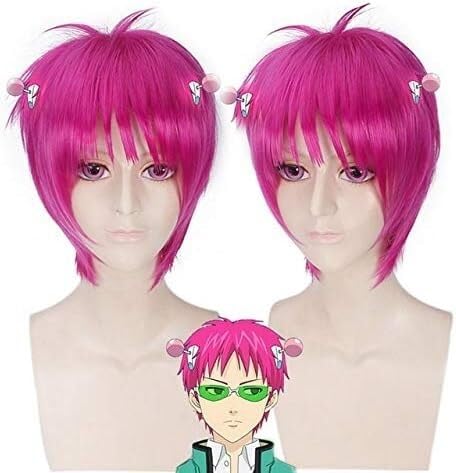 Uearlid Wig Anime Cosplay Saiki Kusuo No Sai-nan Straght Cosplay Perücke Männer Kurze Rosa Synthetische Haar Cosplay Perücken for Halloween Kostüm Saiki Kusuo Perücke von HOWGARI