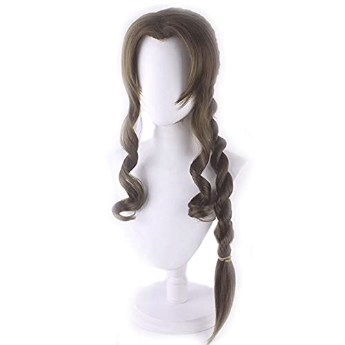 WHBHD Anime Coer Wig. Final Fantasy VII Aerith Gainsborough Brown Long Courly Braids Hitzebeständige Synthetische Haar Peluca Anime Kostüm Cosplay Perücke von HOWGARI