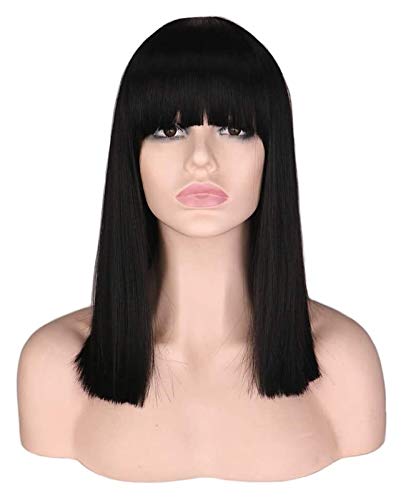 WHBHD Anime Coer Wig. Frauen Kurze ordentliche Bang Bob- Stil gerade Cosplay-Perücke-Party- Kostüm Natrual schwarz 40 cm synthetische Haarperücken Flüge von HOWGARI