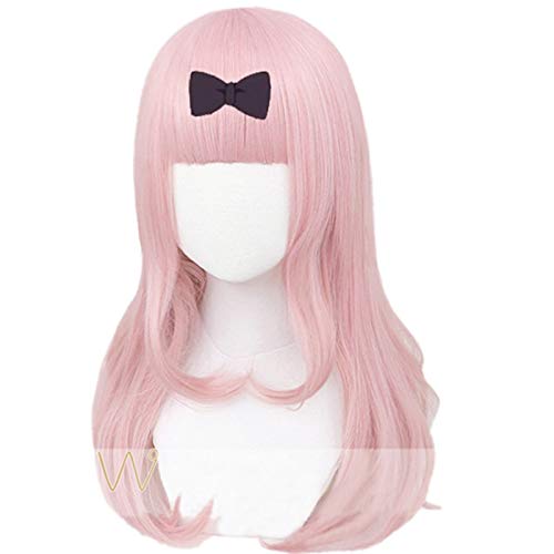 WHBHD Anime Coer Wig. Fujiwara Chika 55cm Rosa Lange Locken Perücke Anime Kaguya-Sama: Liebe ist Krieg Hitzebeständige Haar Cosplay Kostüm Perücken + Bug Hairpin von HOWGARI