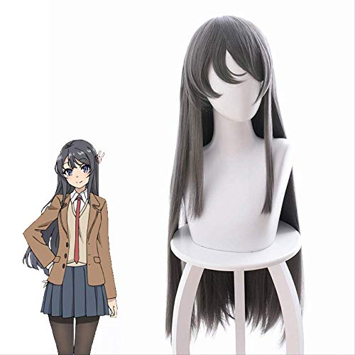 WHBHD Anime Coer Wig. Jugenddool träumt Nicht von einem Bbunny Girl Schulmännchen Sakurajima Mai dunkelgrau und gerade Cosplay Anime Perücke von HOWGARI