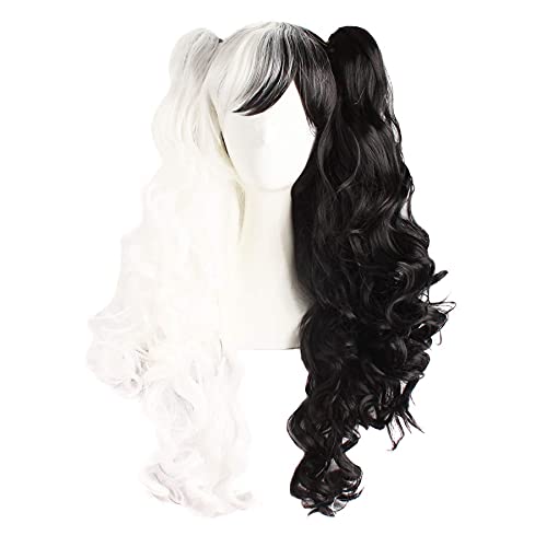 WHBHD Anime Coer Wig. Lolita Long Courly Clip auf Pferdeschwänzen Anime Cosplay Perücke(weiß/schwarz) von HOWGARI