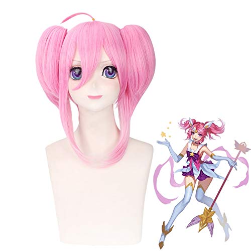 WHBHD Anime Coer Wig. Star Guardian Lux Pink Ponytails Perücke Cosplay Kostüm Die Dame der Leuchtkraft Luxanna CrownGuard Hitzebeständige Haare Frauen Perücken PL-150 von HOWGARI