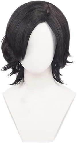Wig Anime Cosplay Anime Cosplay Perücke, schwarzes kurzes gewelltes Haar, Rollenspiel, Halloween-Party-Requisiten, Zubehör mit Perückenkappe von HOWGARI
