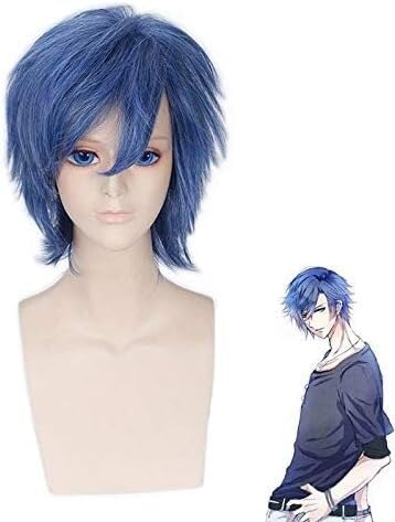 Wig Anime Cosplay Blau-Weiß-Mix, kurzes, zotteliges, geschichtetes, flauschiges Kunsthaar, Uta kein Prinz Sama, Tokiya Ichinose, Cosplay-Kostüm-Perücken + Mütze von HOWGARI