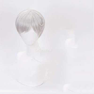 Wig Anime Cosplay Die versprochene Neverland Norman Silber Kurze Perücke Cosplay Halloween Synthetisches Haar Rollenspiel Perücke für Erwachsene + Perücke Kappe als das Bild von HOWGARI