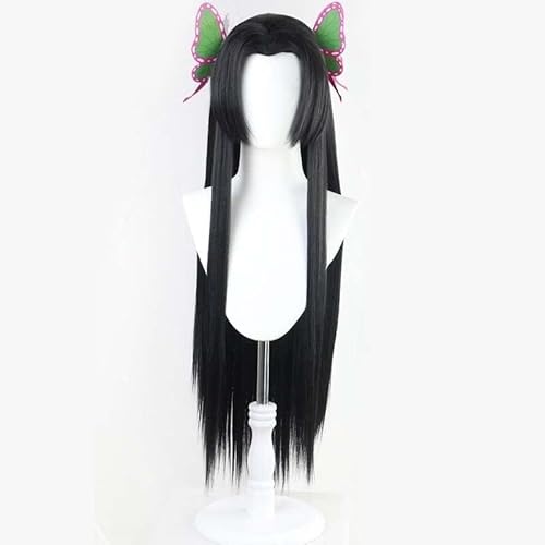 Wig Anime Cosplay Kochou Kanae Perücke Anime Cosplay Kimetsu no Yaiba Perücke Schwarz Lange Haare Schmetterling Kopfbedeckung Frauen Halloween Perücken Requisiten von HOWGARI