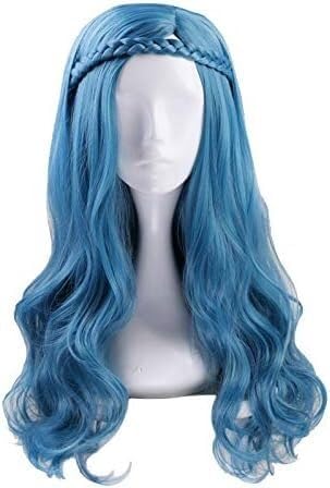 Wig Anime Cosplay Nachkommen 2 Evie Blau Grün Lange Wellenförmige Lockige Perücke Mit Zopf Cosplay Kostüm Hitzebeständige Kunsthaar Frauen Party Perücken + Perückenkappe von HOWGARI