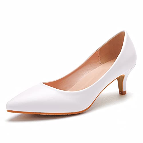 Klassische Hochzeitsschuhe, Kegelabsatz Spitzschuh Brautschuhe Minimalismus Hochzeit Arbeitsplatz Pumps Größe,Weiß,34 EU von HOYOCE