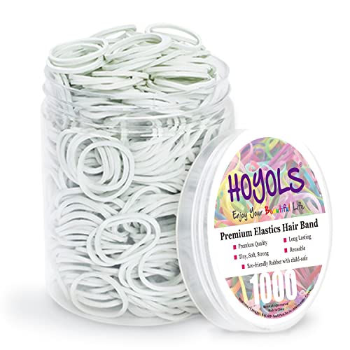HOYOLS 1/2 Zoll kleine wei?e Gummib?nder für Haarkrawatten Elastik Mini Kleinkind Flechten Pferdeschwanz Halter für Baby M?dchen Kinder Dicke Haar Gummib?nder Keine Sch?den Büro 1000pcs (S) Latexfrei von HOYOLS