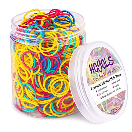 HOYOLS 1.9cm Bunte Gummibänder für Haarbänder wiederverwendbare Gummibänder Pferdeschwanzhalter für Kleinkind Mädchen Kinder dickes Haar Mini Zöpfe keine Beschädigung Büro Lieferant 600 Stück (M) von HOYOLS