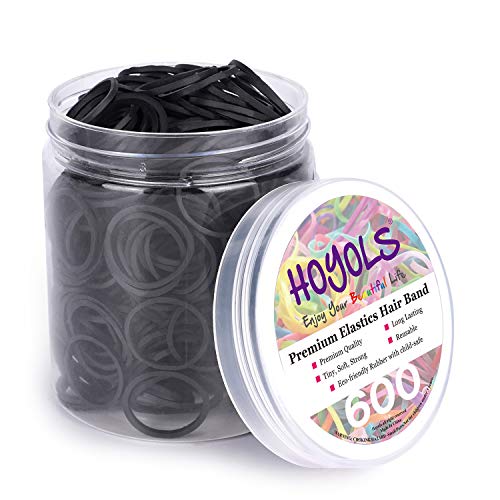 HOYOLS 1.9cm Schwarzes Haar Gummibänder Haar Krawatten kleine Gummibänder Pferdeschwanz Halter für Kleinkind Mädchen Kinder dickes Haar Mini Gummibänder keine Beschädigung Handwerk Büro 600pcs(M) von HOYOLS