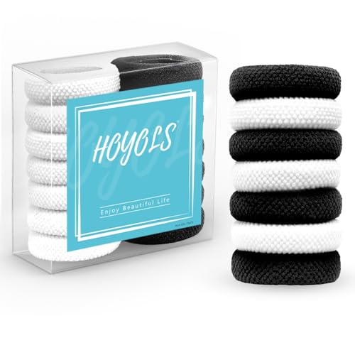 HOYOLS Gro?e Stretch-Haarb?nder, keine Besch?digung Dicke Pferdeschwanz Halter Nahtlose Haarb?nder Kein Bruch Pferdeschwanz Zubeh?r für Frauen M?dchen (schwarz wei?e Farbe) von HOYOLS