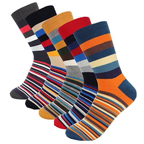 HOYOLS Herren kleid beiläufige bunte streifen baumwolle socken gemusterte geschäfts lange socken l: schuhgröße 10-13 gestreiftes muster von HOYOLS