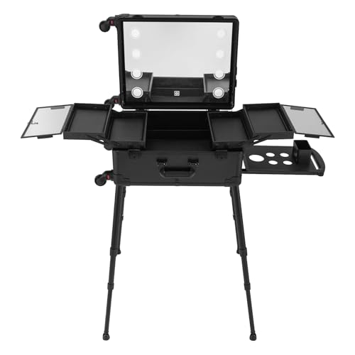 Kosmetikkoffer Schminkkoffer Damen Kosmetik Make Up Koffer Case Beauty Koffer Beautycase Cosmetic Case Friseurkoffer mit LED Spiegel 8 Licht höhenverstellbare Beine (Schwarz) von HPDTZ