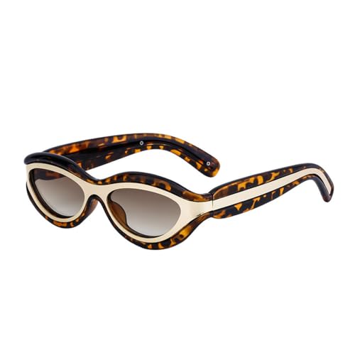 Cat Eye Damen Sonnenbrille Halbmetall Farbverlauf Spiegel Brillen Herren Punk Sonnenbrille Shades UV400,Leopard Tea,Einheitsgröße von HPIRME