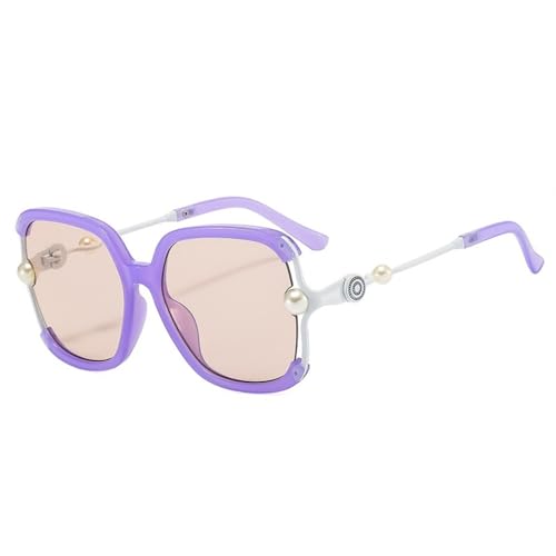 HPIRME Halbrahmen-Frauen-Quadrat-Perlen-Sonnenbrille für weibliche Schatten-Sonnenbrille, übergroße Brillen für Damen, UV400, Lila, Einheitsgröße von HPIRME