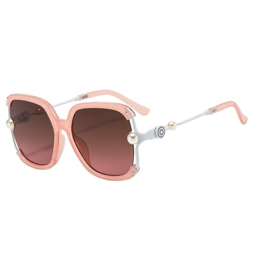 HPIRME Halbrahmen-Frauen-Quadrat-Perlen-Sonnenbrille für weibliche Schatten-Sonnenbrille, übergroße Brillen für Damen, UV400, Pink, Einheitsgröße von HPIRME