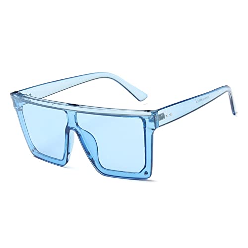 Quadratische übergroße Sonnenbrille für Frauen mit flachem Spiegel, weibliche Sonnenbrille, großer Rahmen, UV400, Blau, Einheitsgröße von HPIRME