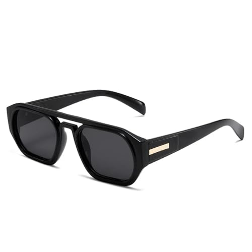 HPIRME Retro Doppelstege Polygon Damen Brille Fashion Shades UV400 Herren Klarer Farbverlauf (Schwarz Grau) von HPIRME