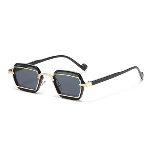 HPIRME Retro Kleine Brille Damen Sonnenbrille UV400 Mode Klare Linse Herrenrahmen (Schwarz Gold Grau) von HPIRME