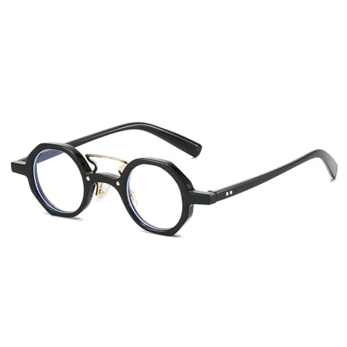 HPIRME Retro Kleine Polygon Runde Damenbrille Mode Doppelstege Punk Herren Nieten Klare Farbverlaufsbrille UV400 (Schwarz Klar) von HPIRME